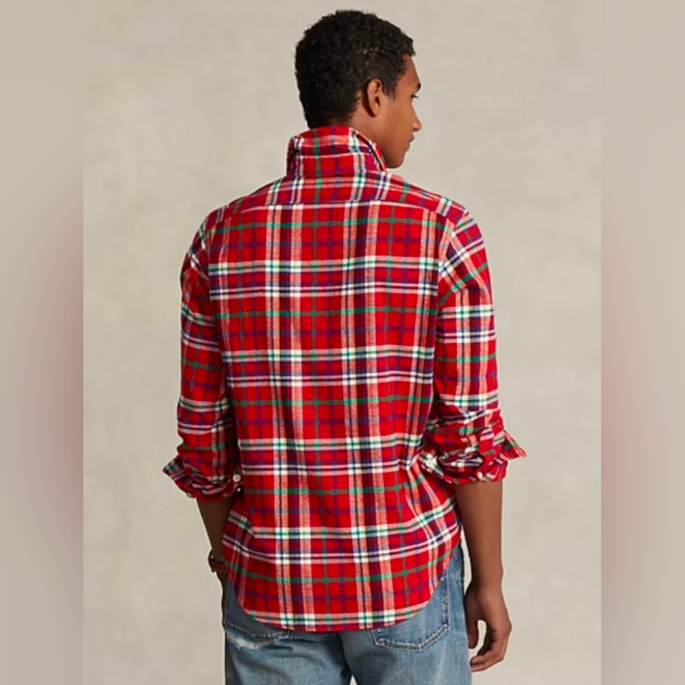 Polo Ralph Lauren Classic Fit Plaid Twill Heavy Flannel Work Shirt Size XL Red - Picture 2 of 12